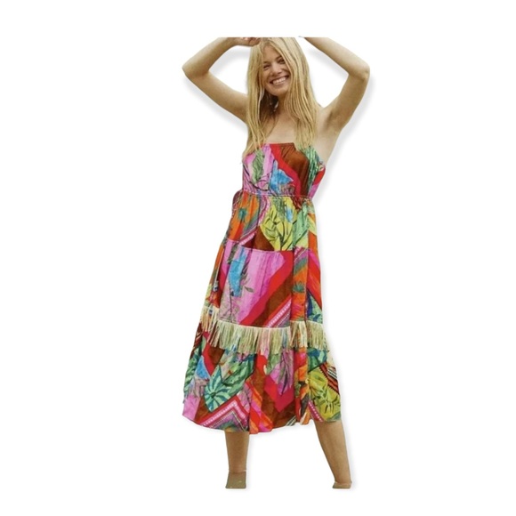 FARM Rio Dresses & Skirts - ANTHROPOLOGIE Farm Rio Palila Fringed Beach‎ Tropical Midi Dress